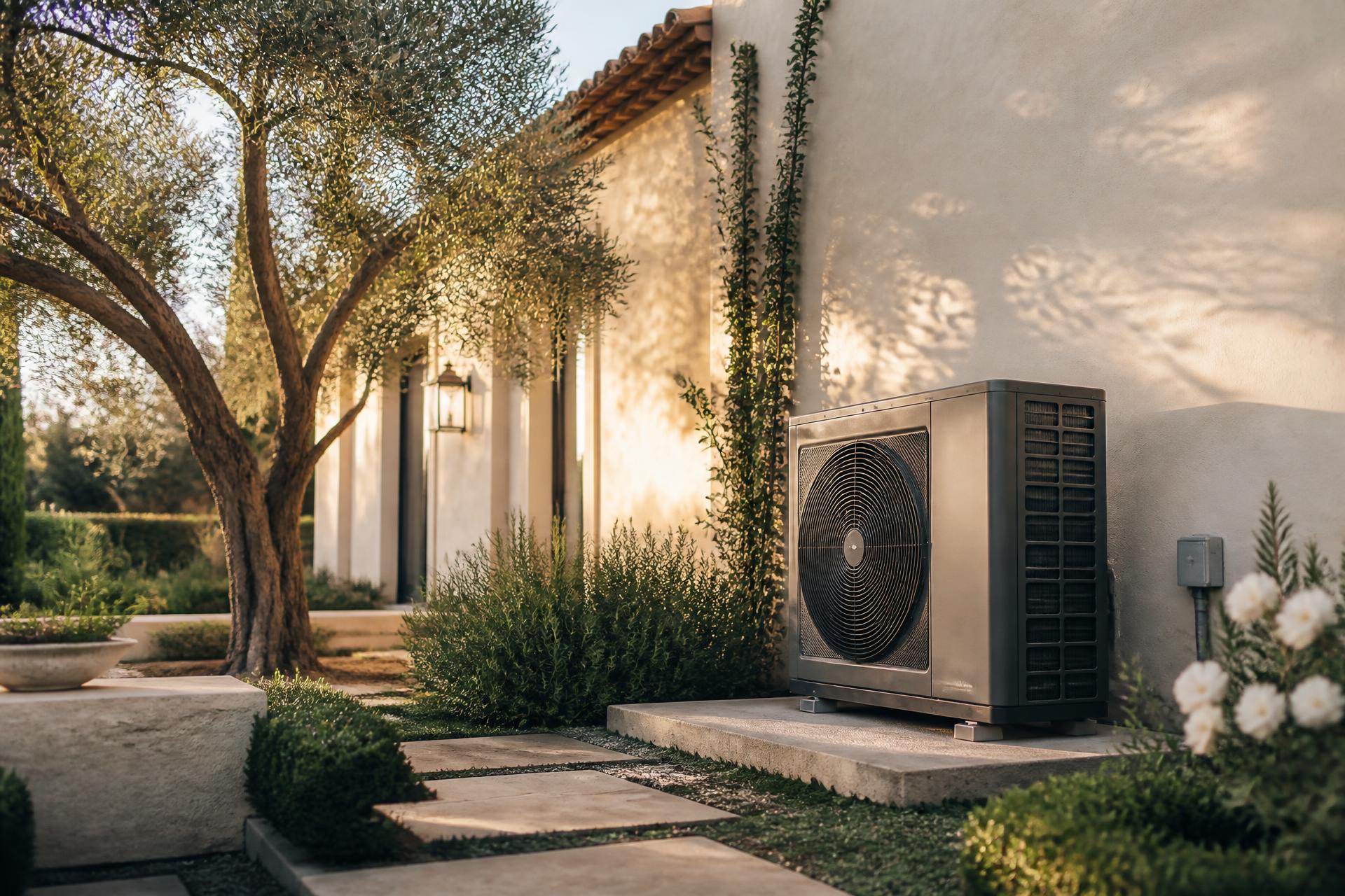 HVAC technician servicing an air conditioner at a Southern California home